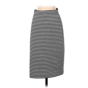 Cremieux Pencil Skirt Women XS Black White Striped Midi Stretch Textured